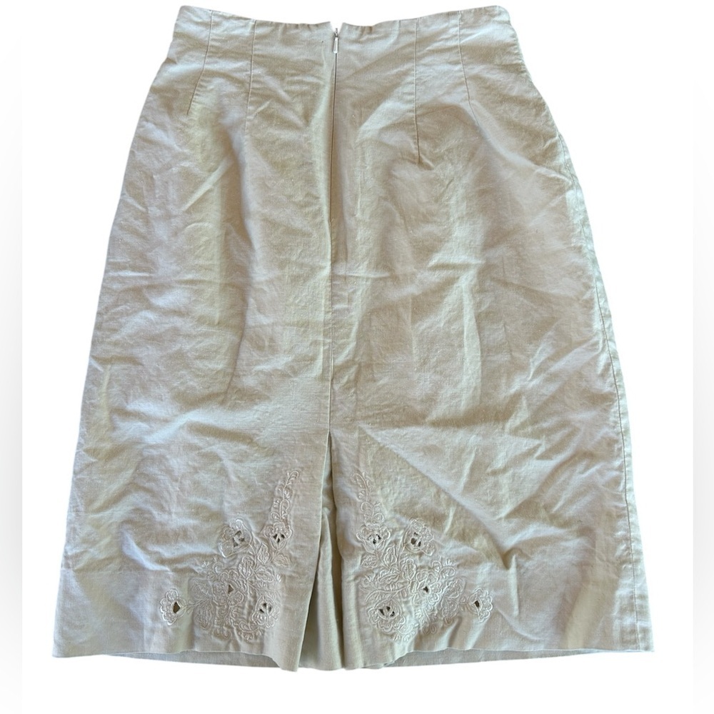 Vintage 80s Laura Ashley Cream Skirt Lace Embroidered Linen Cotton Knee Length